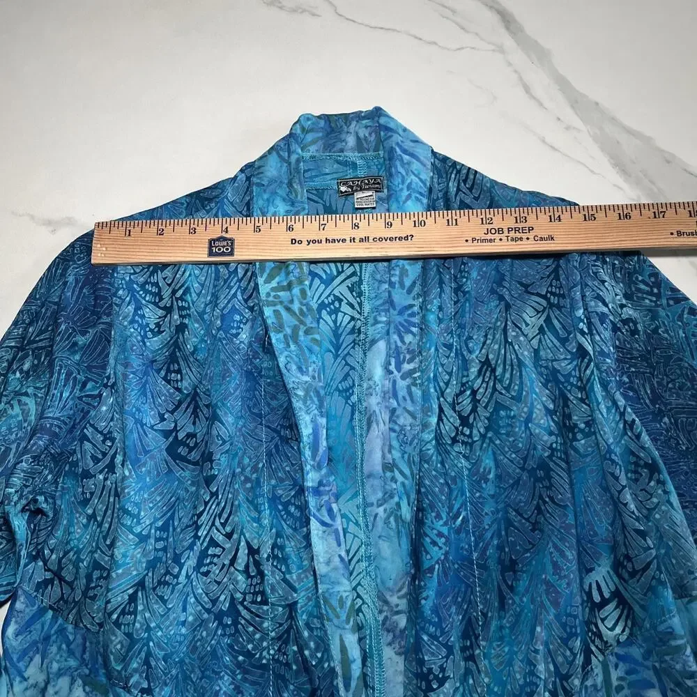 Cahaya by Tanami Open Front Kimono Beach Swim Cover Up Size Large Blue Tropical